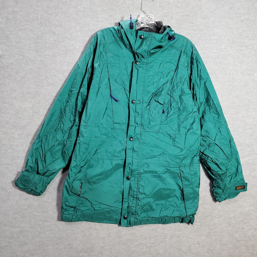 VINTAGE REI Men Jacket Small Green Rain Coat 90s Hooded Ripstop ePTFE